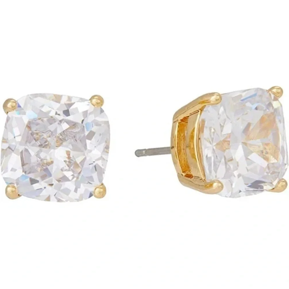 Kate Spade New York Mini Small Square Studs Earrings Clear Gold